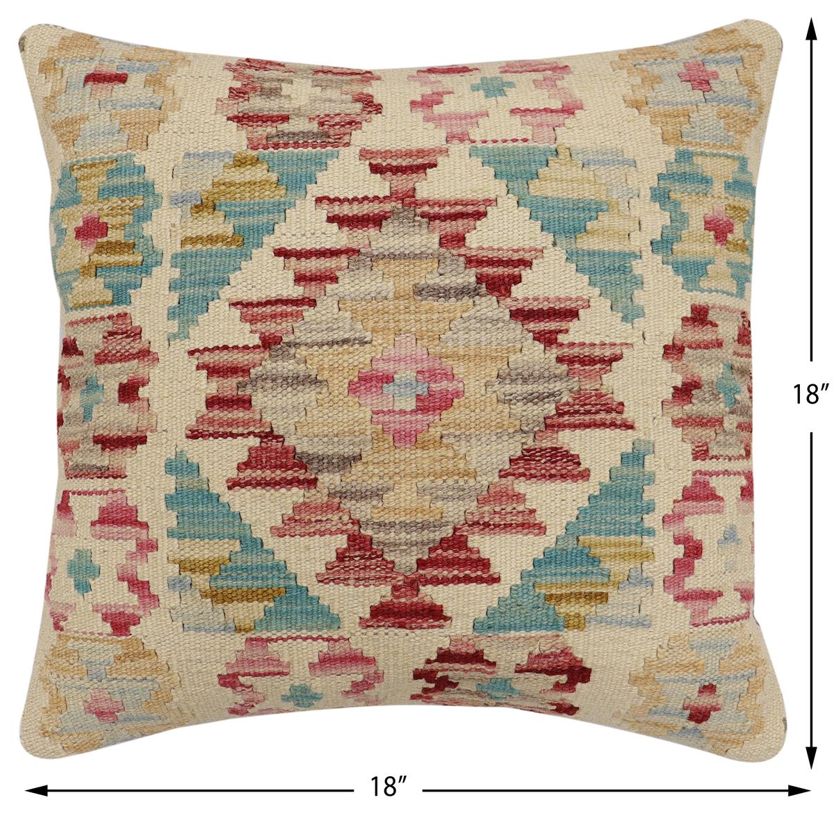 handmade Traditional Pillow Beige Red Hand-Woven SQUARE 100% WOOL Hand woven turkish pillow2' x 2'