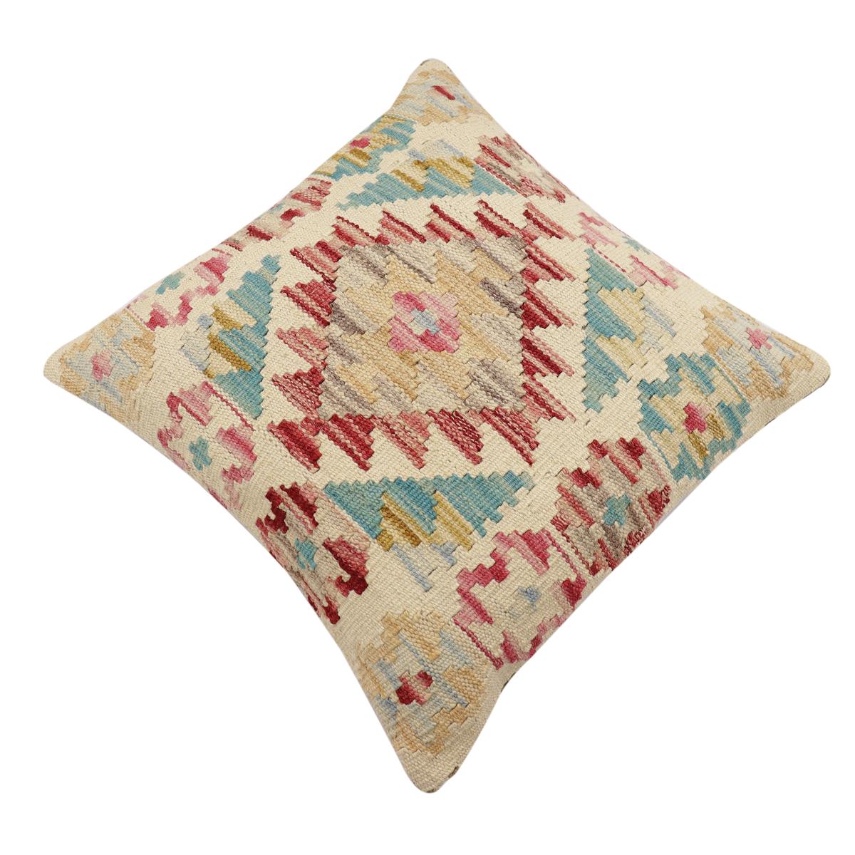 handmade Traditional Pillow Beige Red Hand-Woven SQUARE 100% WOOL Hand woven turkish pillow2' x 2'