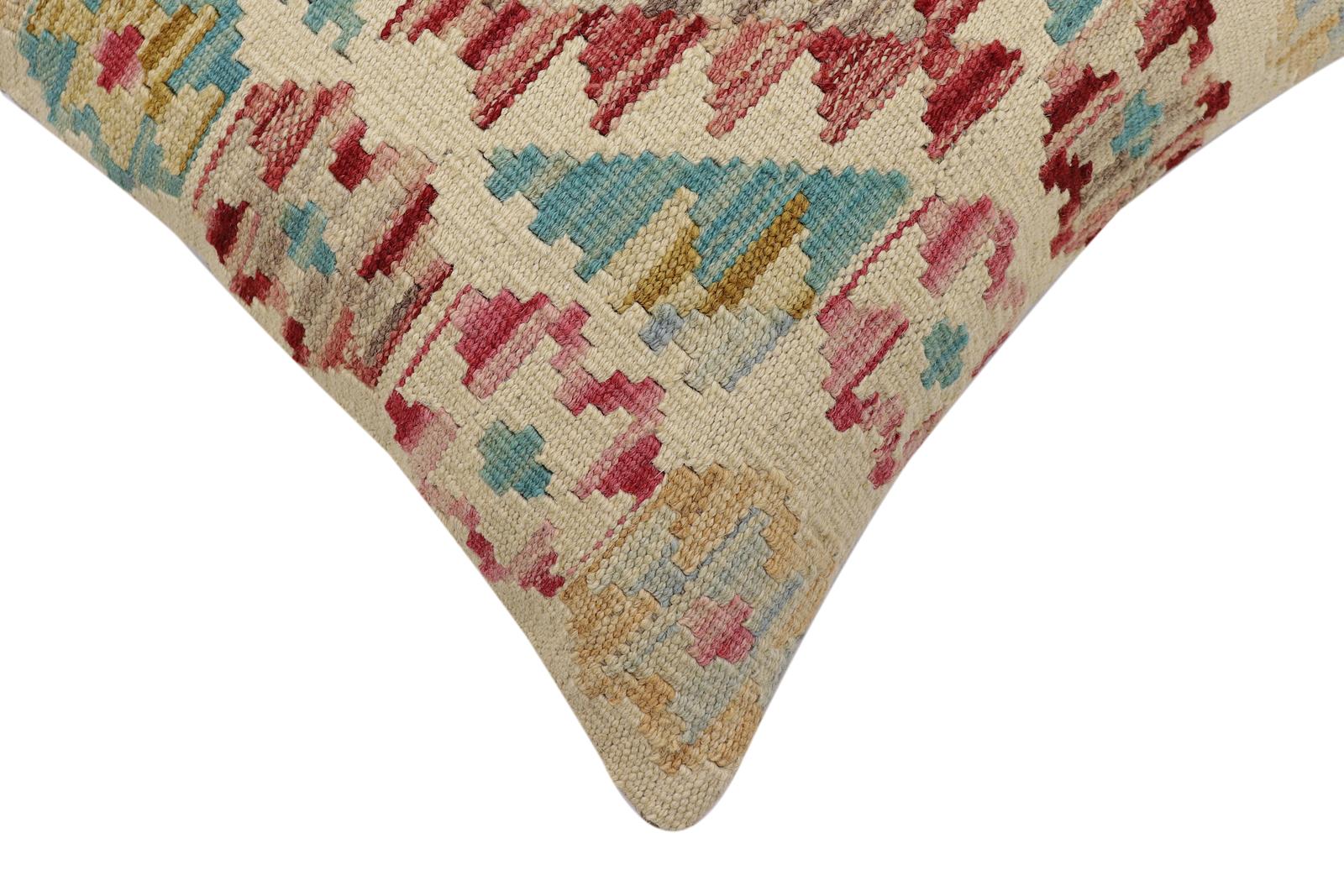 handmade Traditional Pillow Beige Red Hand-Woven SQUARE 100% WOOL Hand woven turkish pillow2' x 2'