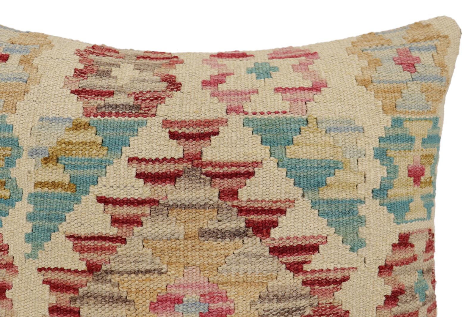 handmade Traditional Pillow Beige Red Hand-Woven SQUARE 100% WOOL Hand woven turkish pillow2' x 2'