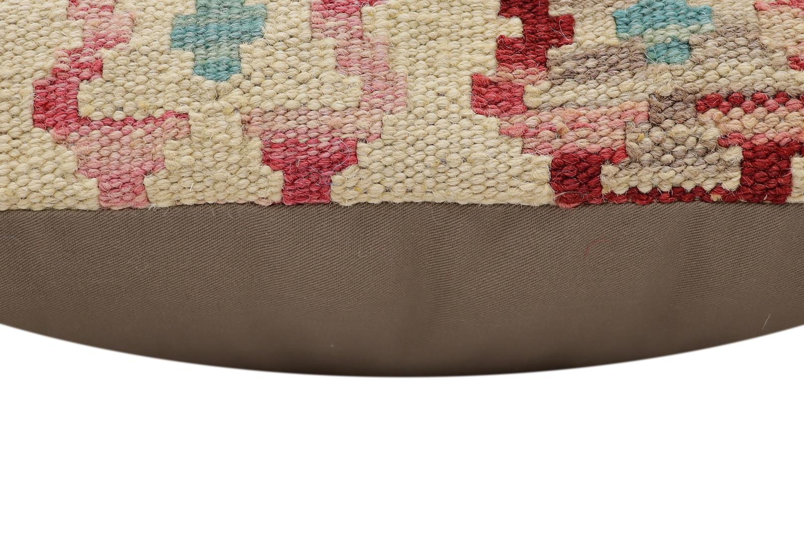 handmade Traditional Pillow Beige Red Hand-Woven SQUARE 100% WOOL Hand woven turkish pillow2' x 2'