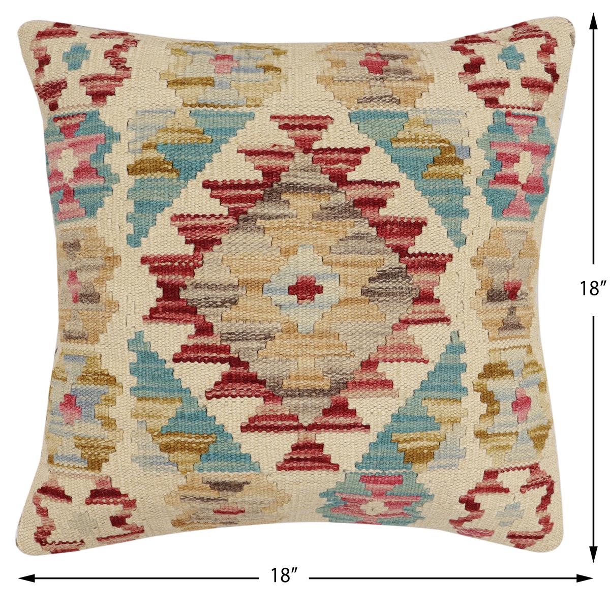 handmade Traditional Pillow Beige Red Hand-Woven SQUARE 100% WOOL Hand woven turkish pillow2' x 2'