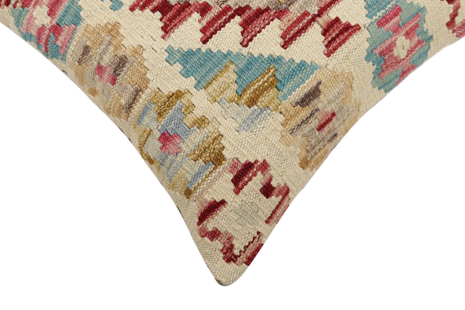 handmade Traditional Pillow Beige Red Hand-Woven SQUARE 100% WOOL Hand woven turkish pillow2' x 2'