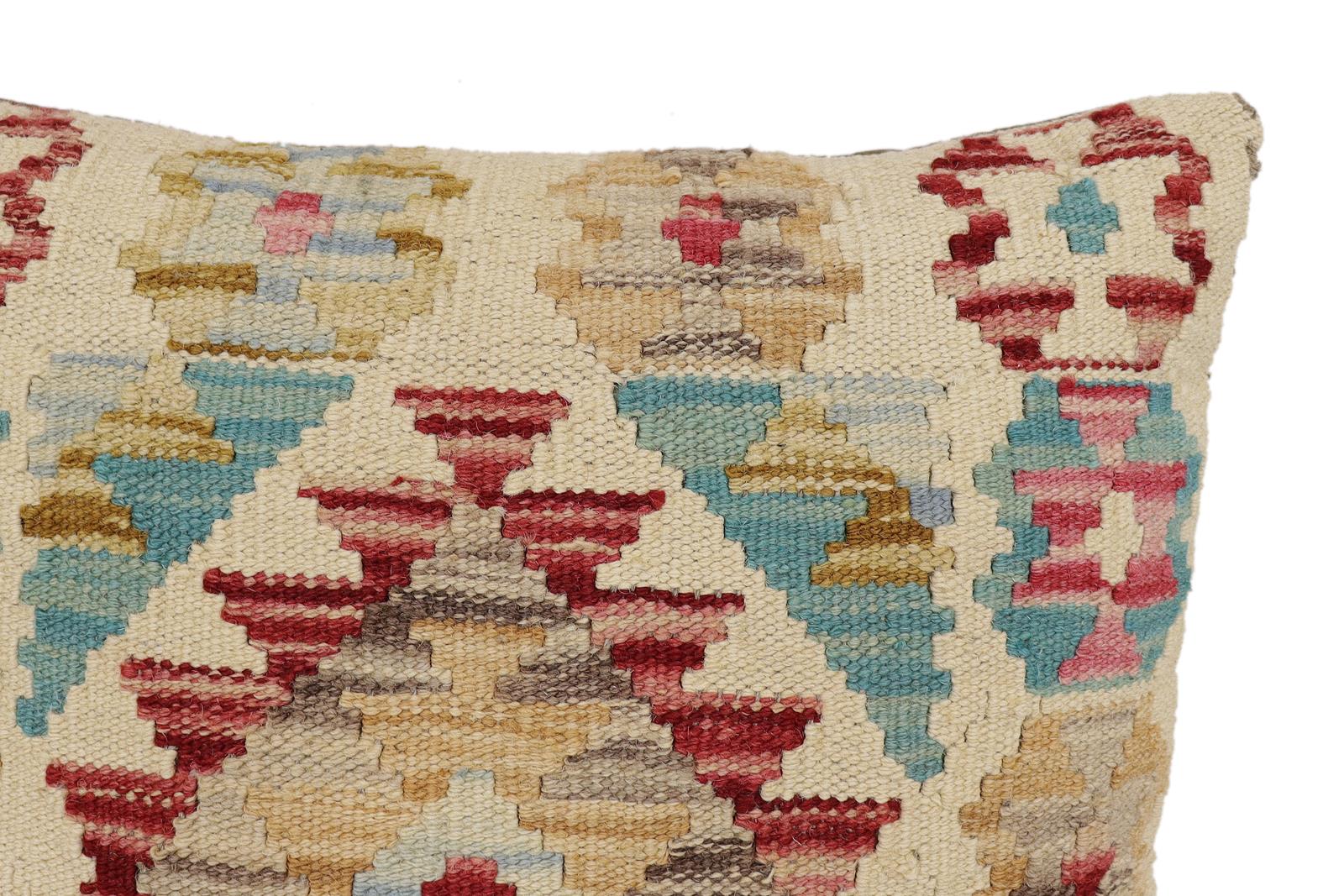 handmade Traditional Pillow Beige Red Hand-Woven SQUARE 100% WOOL Hand woven turkish pillow2' x 2'