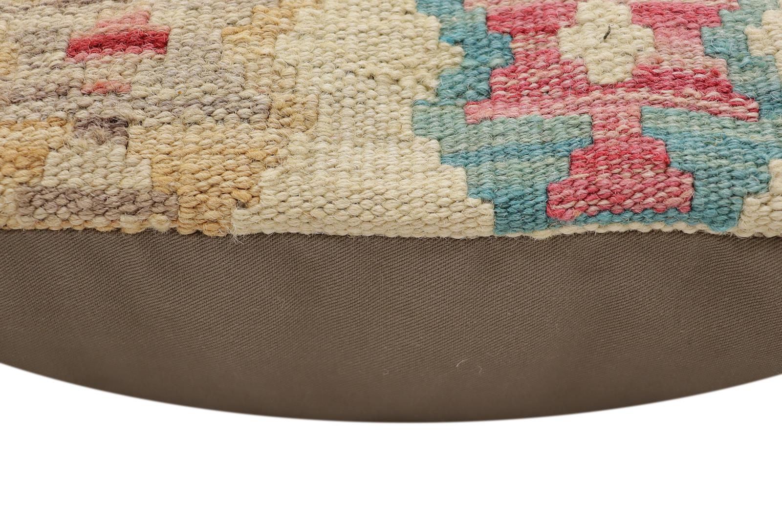 handmade Traditional Pillow Beige Red Hand-Woven SQUARE 100% WOOL Hand woven turkish pillow2' x 2'