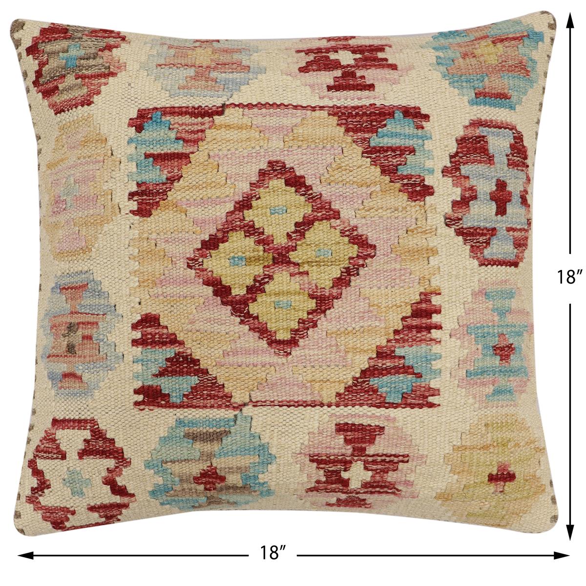 handmade Traditional Pillow Beige Red Hand-Woven SQUARE 100% WOOL Hand woven turkish pillow2' x 2'