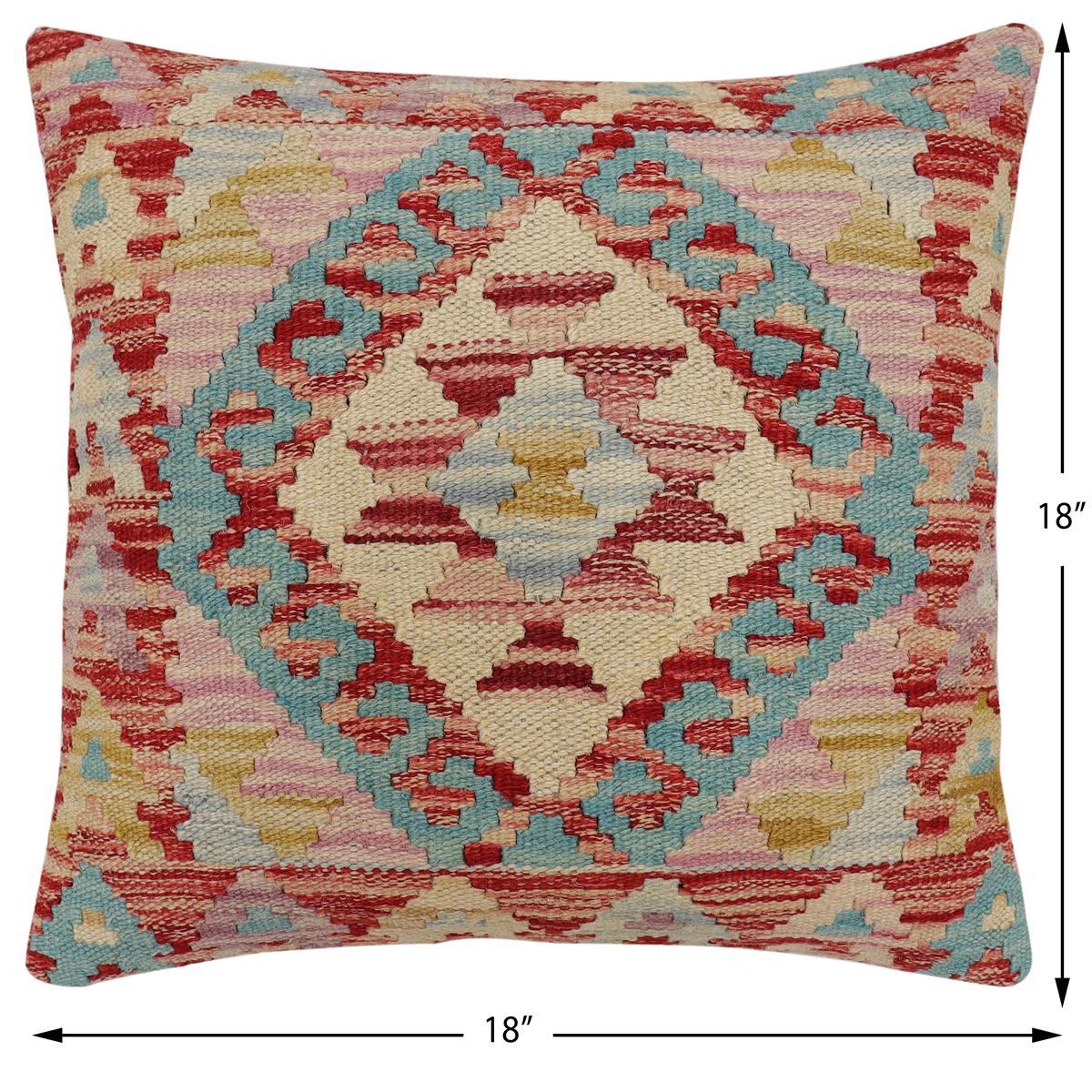 handmade Traditional Pillow Red Blue Hand-Woven SQUARE 100% WOOL Hand woven turkish pillow2' x 2'