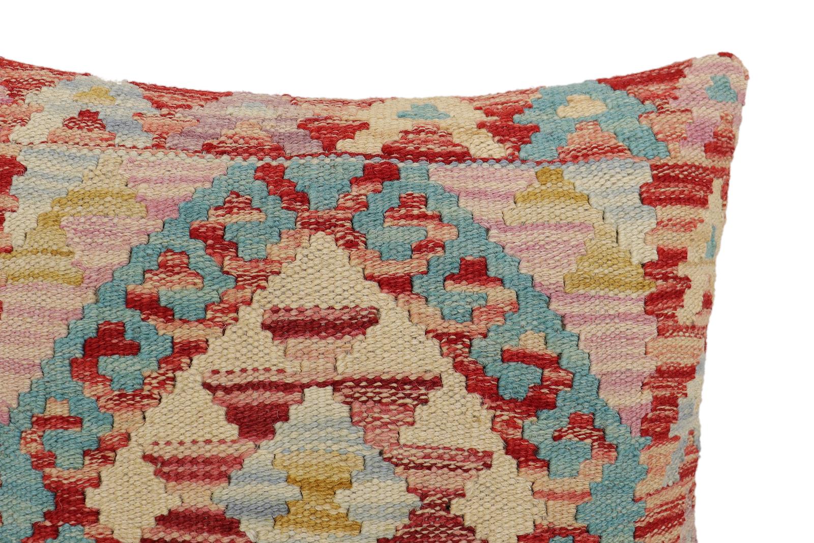 handmade Traditional Pillow Red Blue Hand-Woven SQUARE 100% WOOL Hand woven turkish pillow2' x 2'
