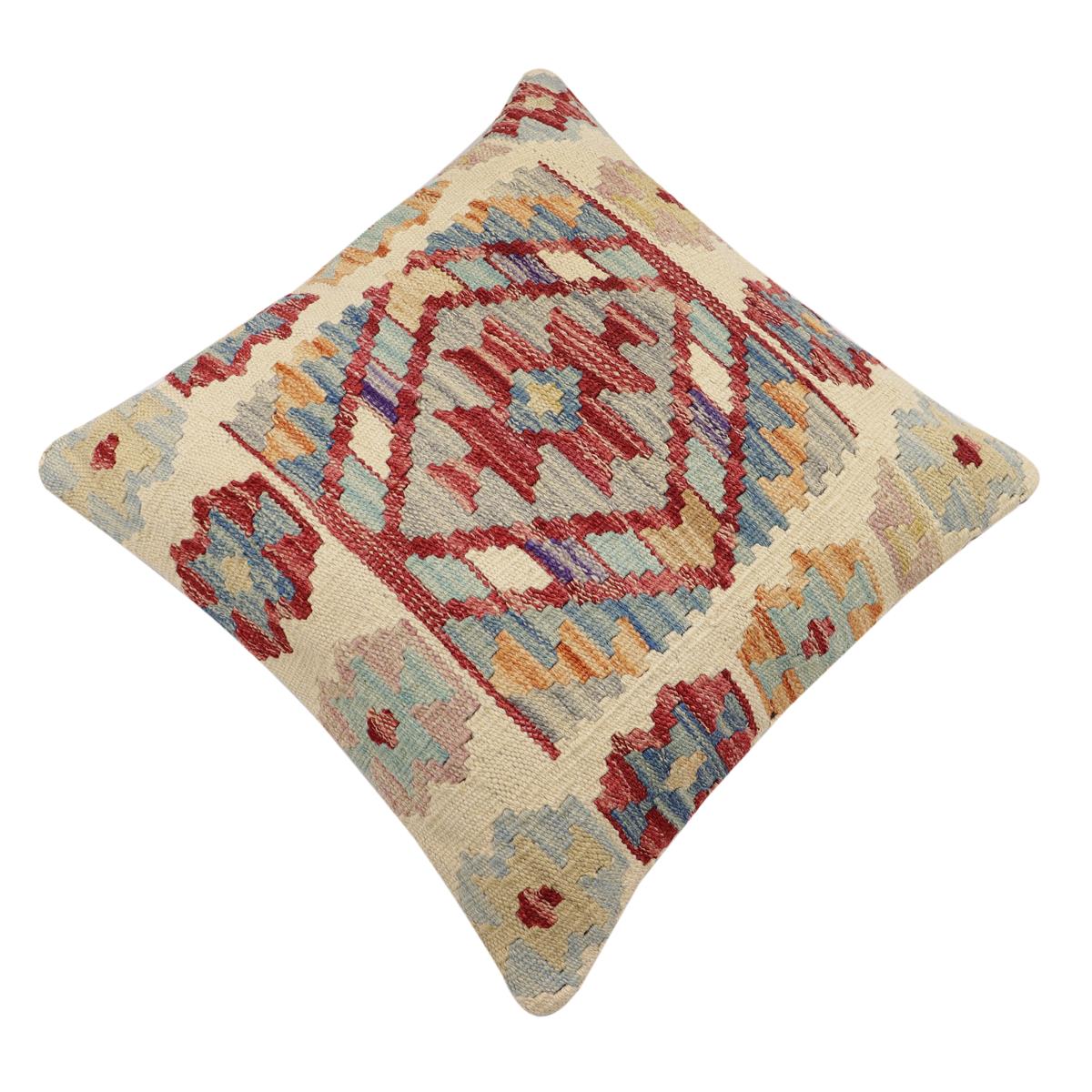 handmade Traditional Pillow Beige Red Hand-Woven SQUARE 100% WOOL  Hand woven turkish pillow  2 x 2