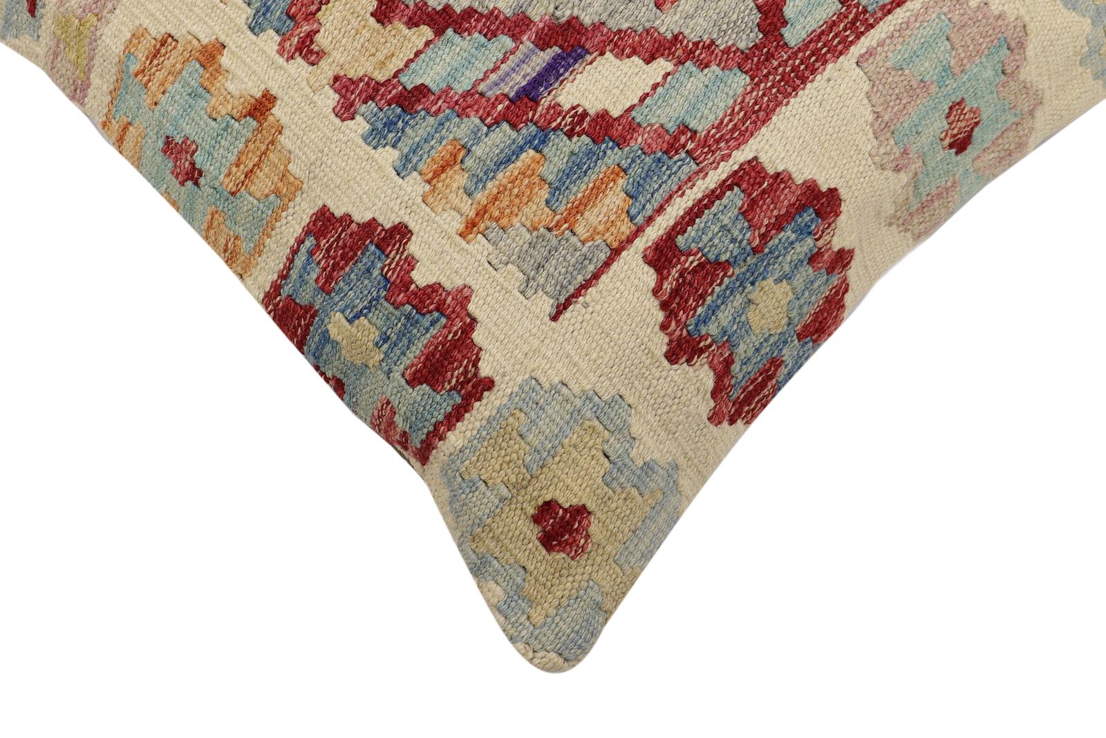 handmade Traditional Pillow Beige Red Hand-Woven SQUARE 100% WOOL  Hand woven turkish pillow  2 x 2