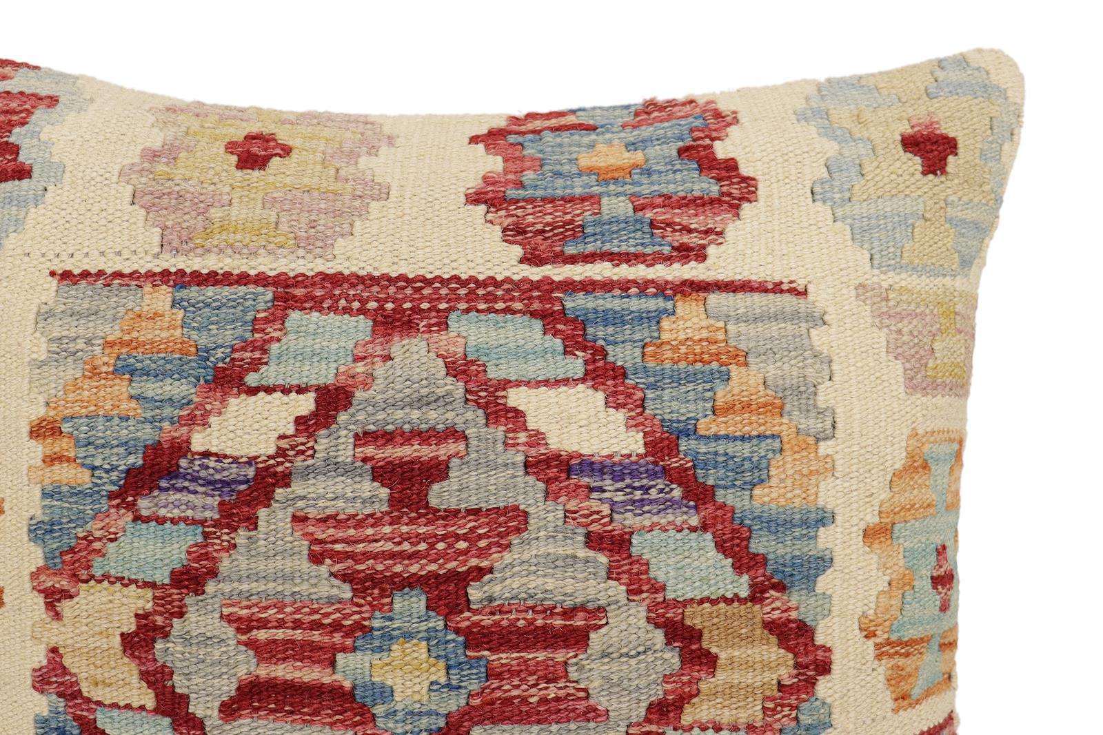 handmade Traditional Pillow Beige Red Hand-Woven SQUARE 100% WOOL  Hand woven turkish pillow  2 x 2