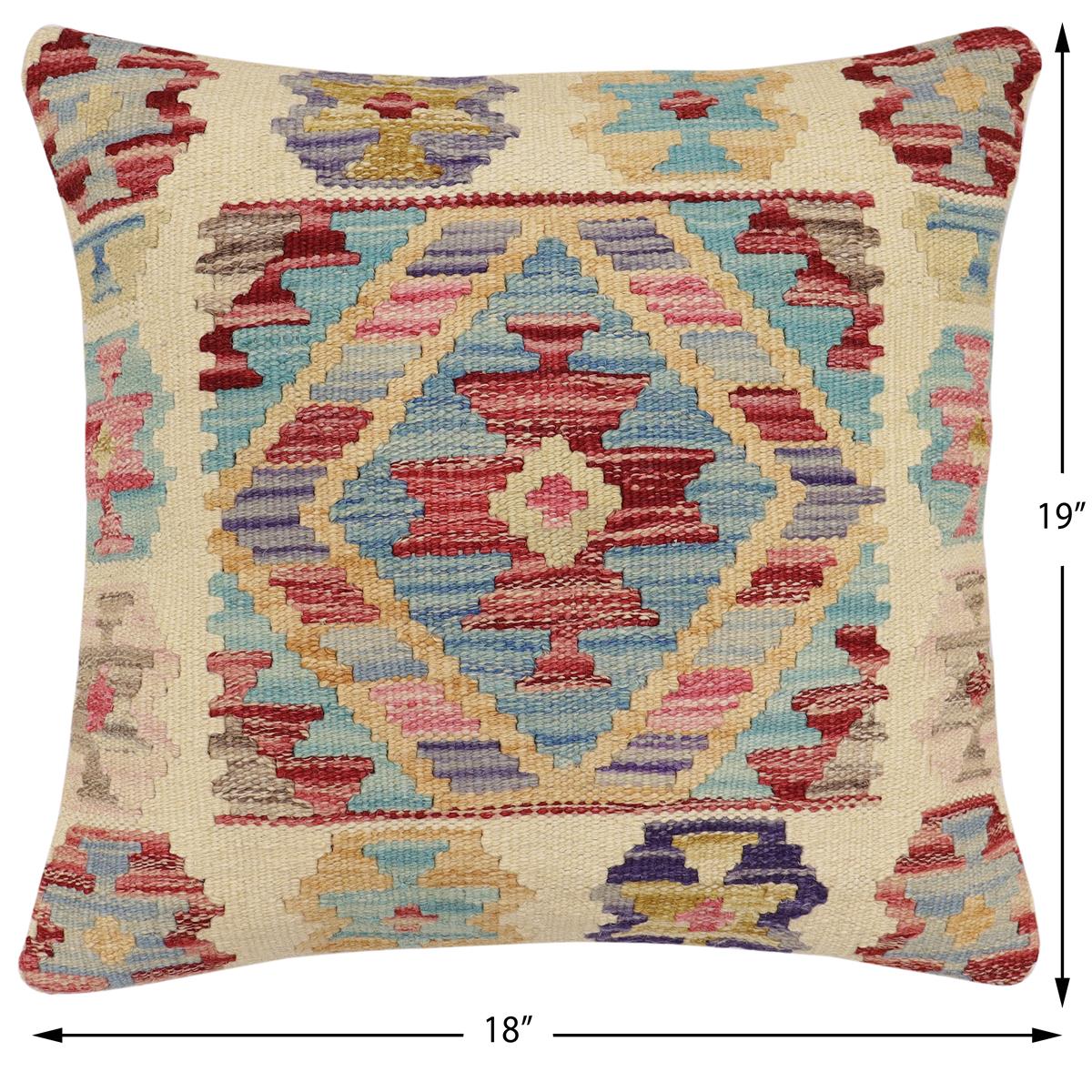 handmade Traditional Pillow Beige Red Hand-Woven SQUARE 100% WOOL  Hand woven turkish pillow  2 x 2