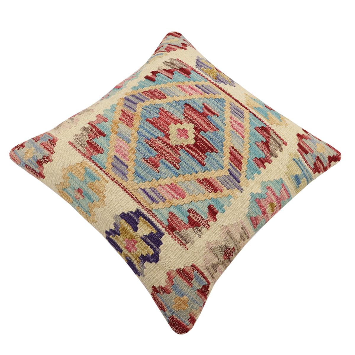 handmade Traditional Pillow Beige Red Hand-Woven SQUARE 100% WOOL  Hand woven turkish pillow  2 x 2