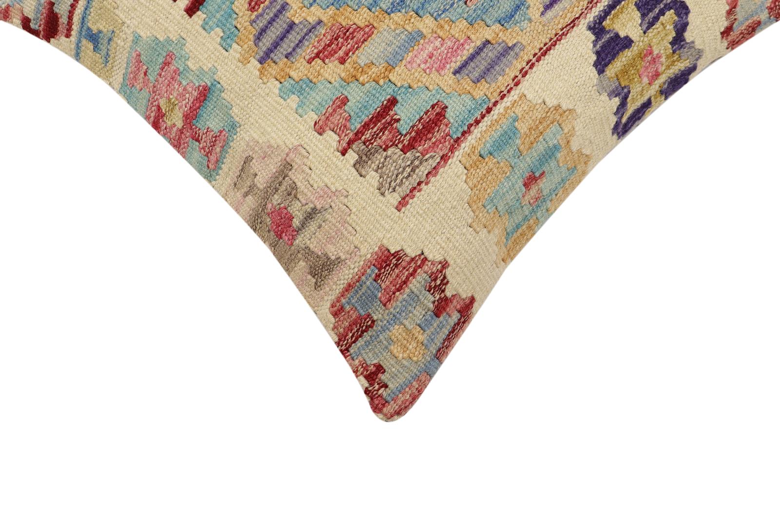 handmade Traditional Pillow Beige Red Hand-Woven SQUARE 100% WOOL  Hand woven turkish pillow  2 x 2