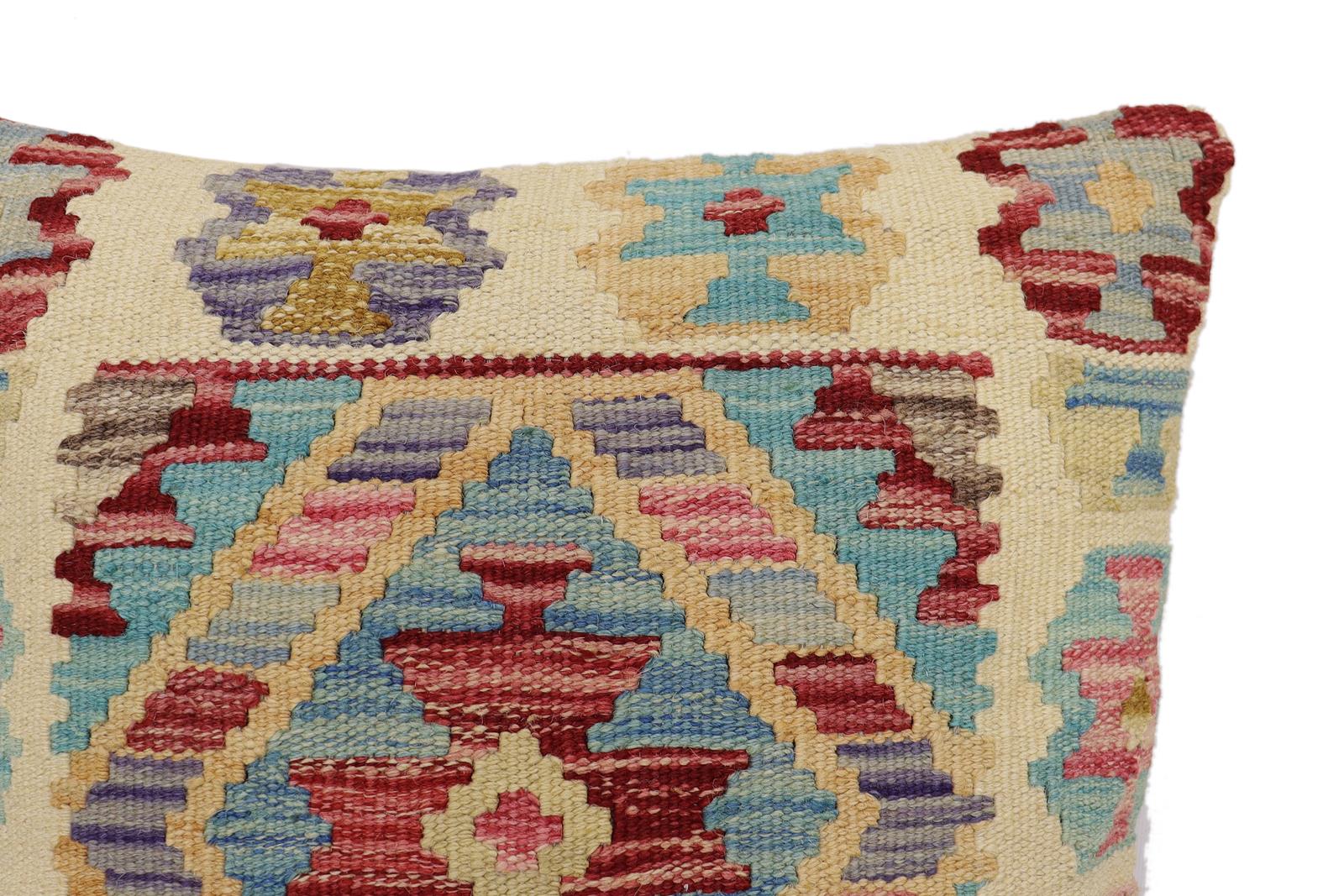 handmade Traditional Pillow Beige Red Hand-Woven SQUARE 100% WOOL  Hand woven turkish pillow  2 x 2