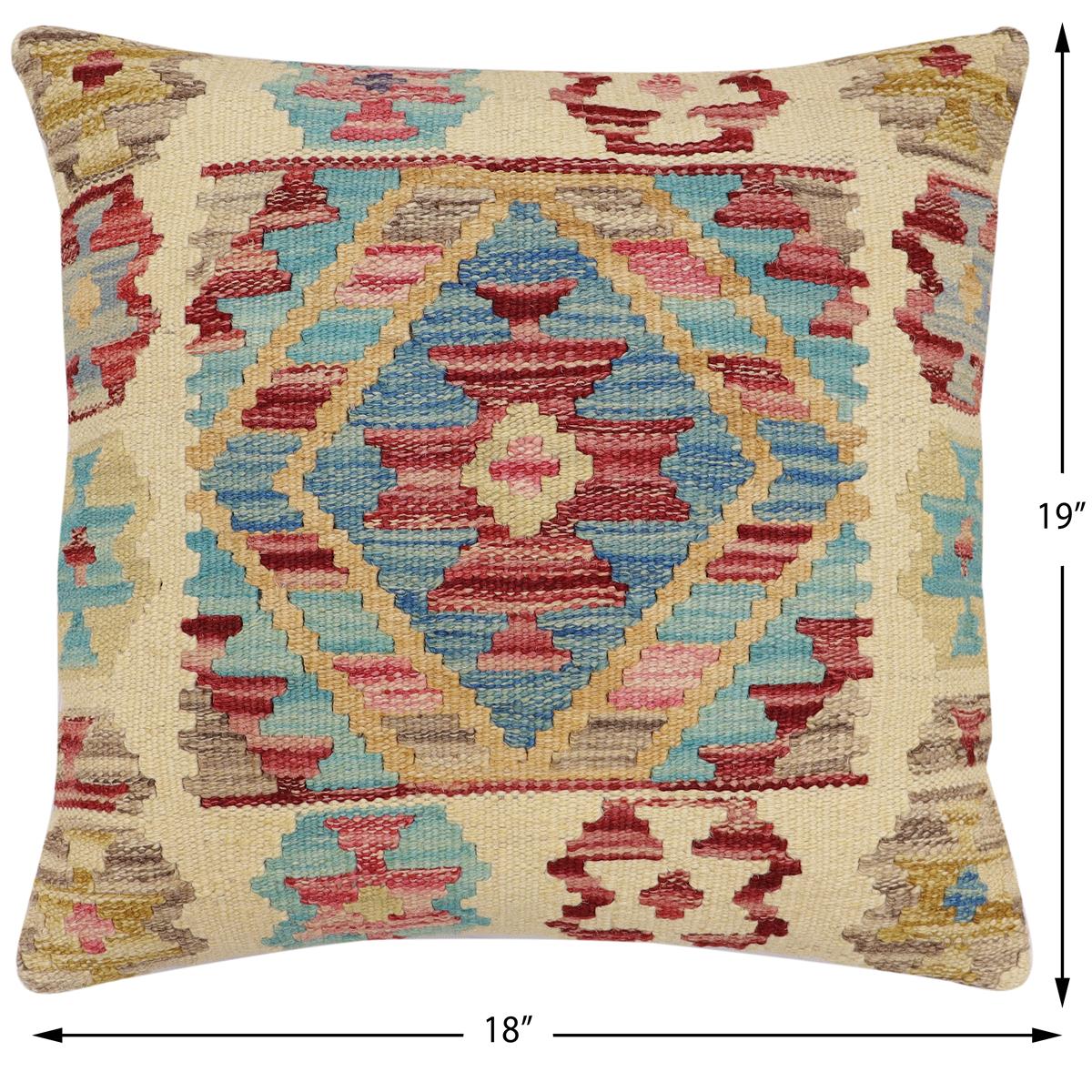 handmade Traditional Pillow Beige Red Hand-Woven SQUARE 100% WOOL  Hand woven turkish pillow  2 x 2