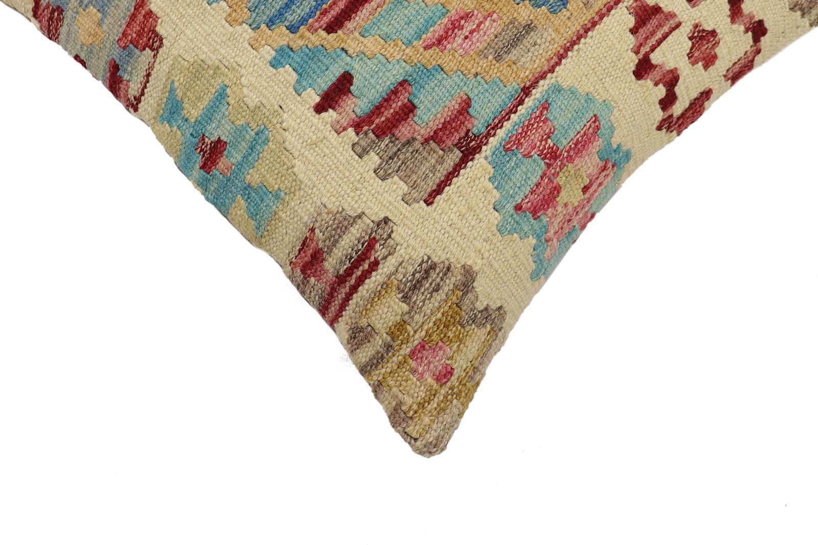 handmade Traditional Pillow Beige Red Hand-Woven SQUARE 100% WOOL  Hand woven turkish pillow  2 x 2