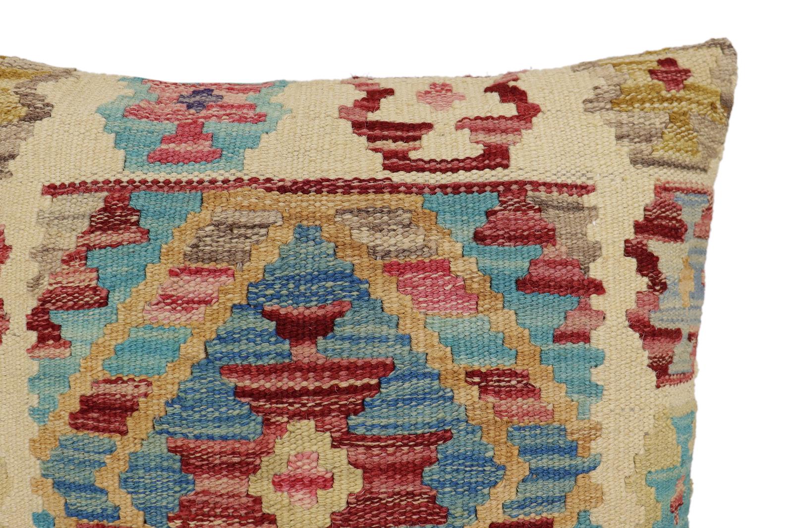 handmade Traditional Pillow Beige Red Hand-Woven SQUARE 100% WOOL  Hand woven turkish pillow  2 x 2