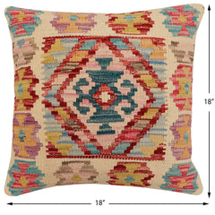 handmade Traditional Pillow Beige Red Hand-Woven SQUARE 100% WOOL Hand woven turkish pillow2' x 2'