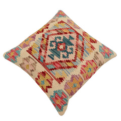 handmade Traditional Pillow Beige Red Hand-Woven SQUARE 100% WOOL Hand woven turkish pillow2' x 2'