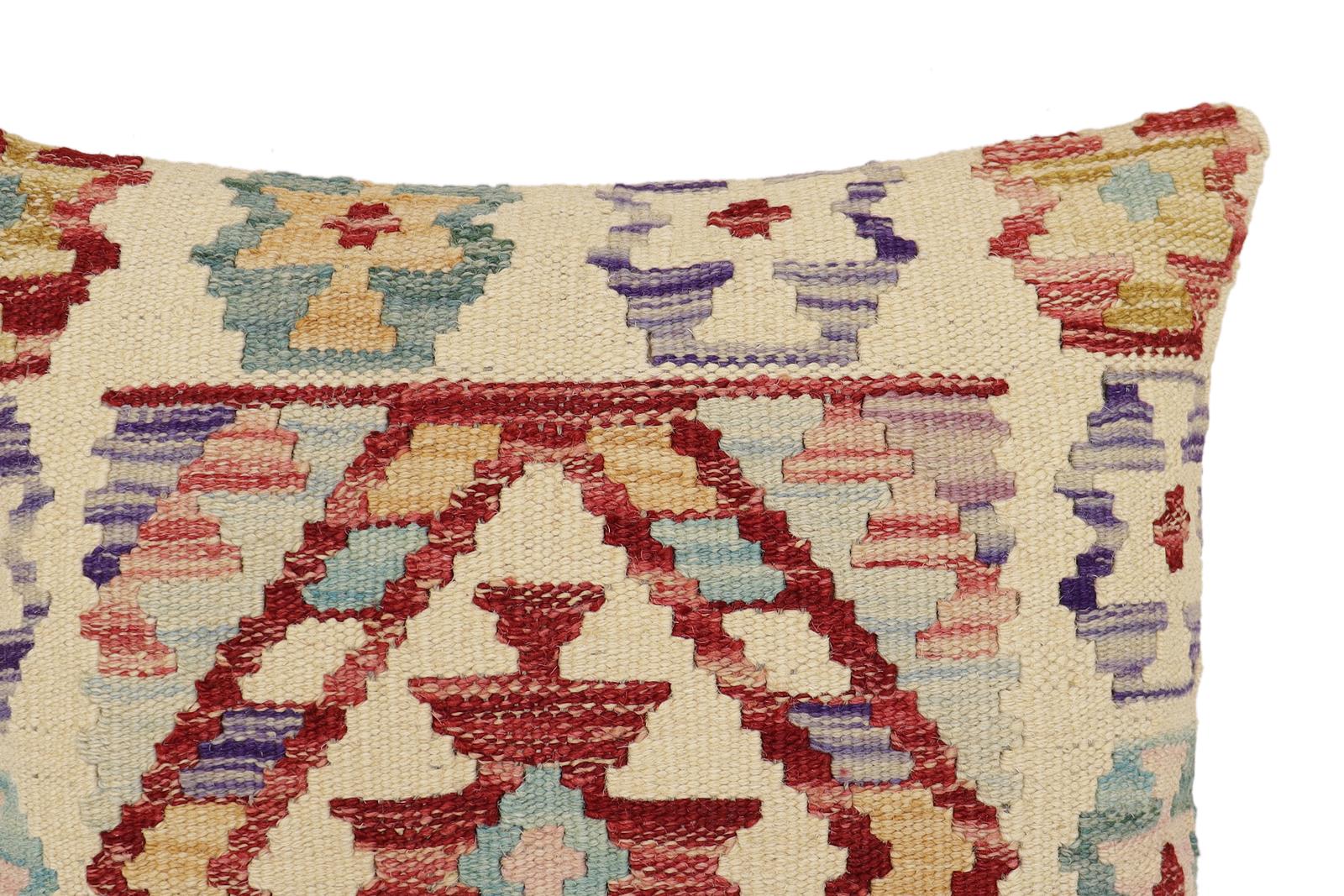 handmade Traditional Pillow Beige Red Hand-Woven SQUARE 100% WOOL  Hand woven turkish pillow  2 x 2