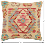 handmade Traditional Pillow Beige Red Hand-Woven SQUARE 100% WOOL Hand woven turkish pillow2' x 2'