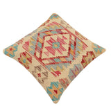 handmade Traditional Pillow Beige Red Hand-Woven SQUARE 100% WOOL Hand woven turkish pillow2' x 2'