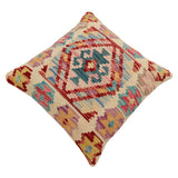 handmade Traditional Pillow Beige Red Hand-Woven SQUARE 100% WOOL Hand woven turkish pillow2' x 2'