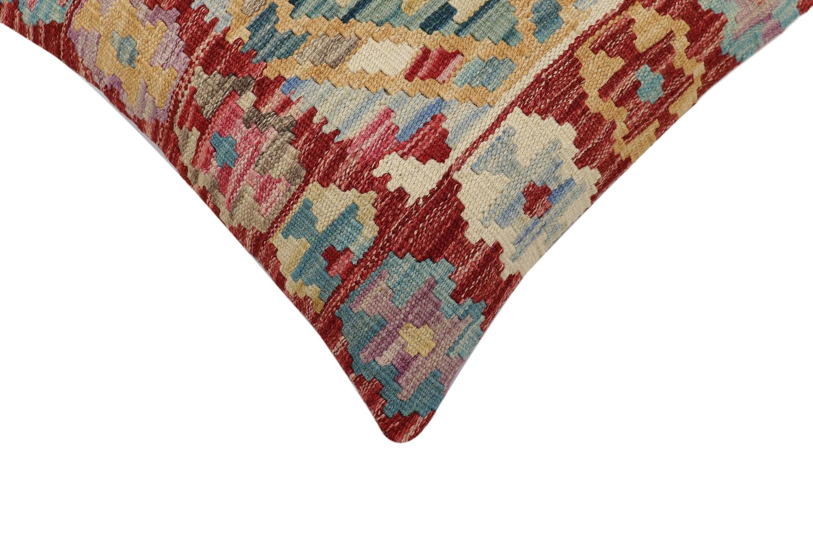 handmade Traditional Pillow Red Blue Hand-Woven SQUARE 100% WOOL Hand woven turkish pillow2' x 2'