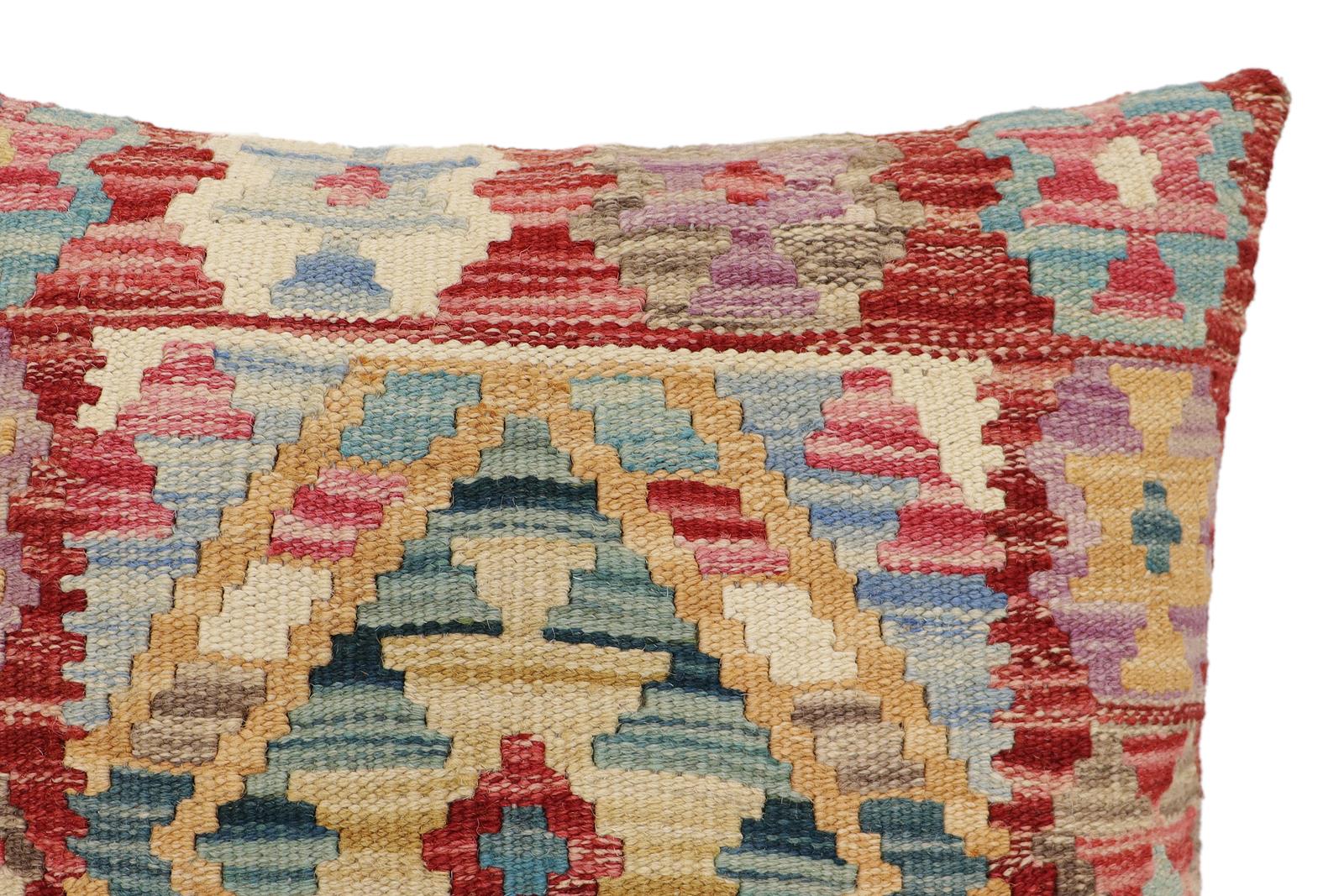 handmade Traditional Pillow Red Blue Hand-Woven SQUARE 100% WOOL Hand woven turkish pillow2' x 2'