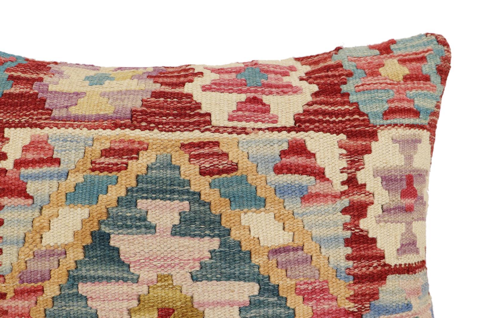 handmade Traditional Pillow Red Blue Hand-Woven SQUARE 100% WOOL Hand woven turkish pillow2' x 2'