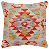 handmade Traditional Pillow Red Blue Hand-Woven SQUARE 100% WOOL Hand woven turkish pillow2' x 2'