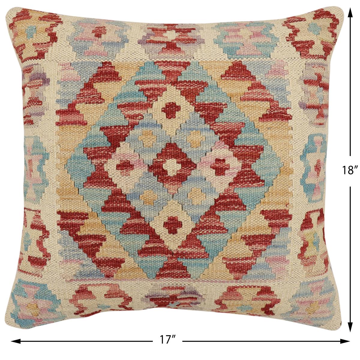 handmade Traditional Pillow Red Blue Hand-Woven SQUARE 100% WOOL  Hand woven turkish pillow  2 x 2