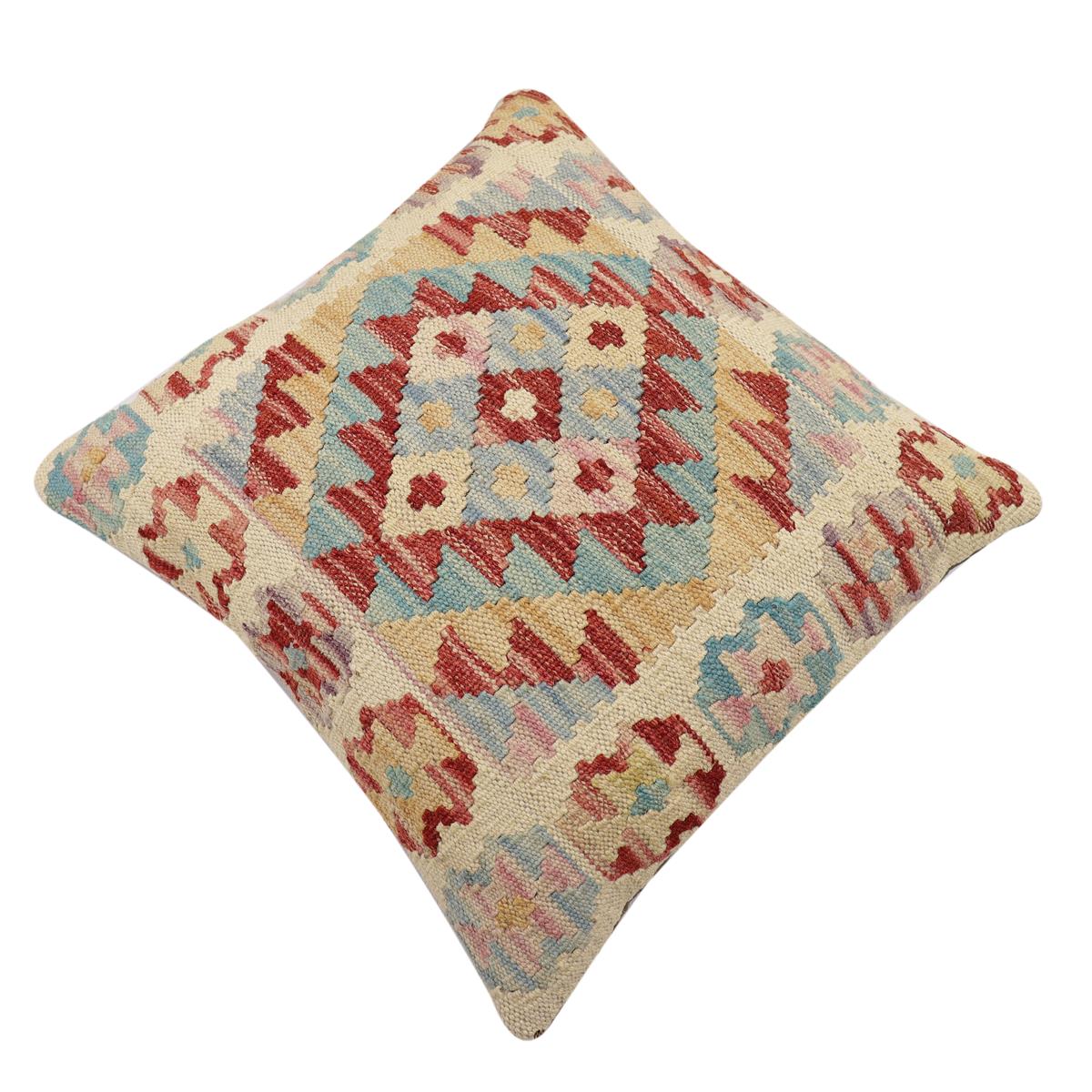 handmade Traditional Pillow Red Blue Hand-Woven SQUARE 100% WOOL  Hand woven turkish pillow  2 x 2