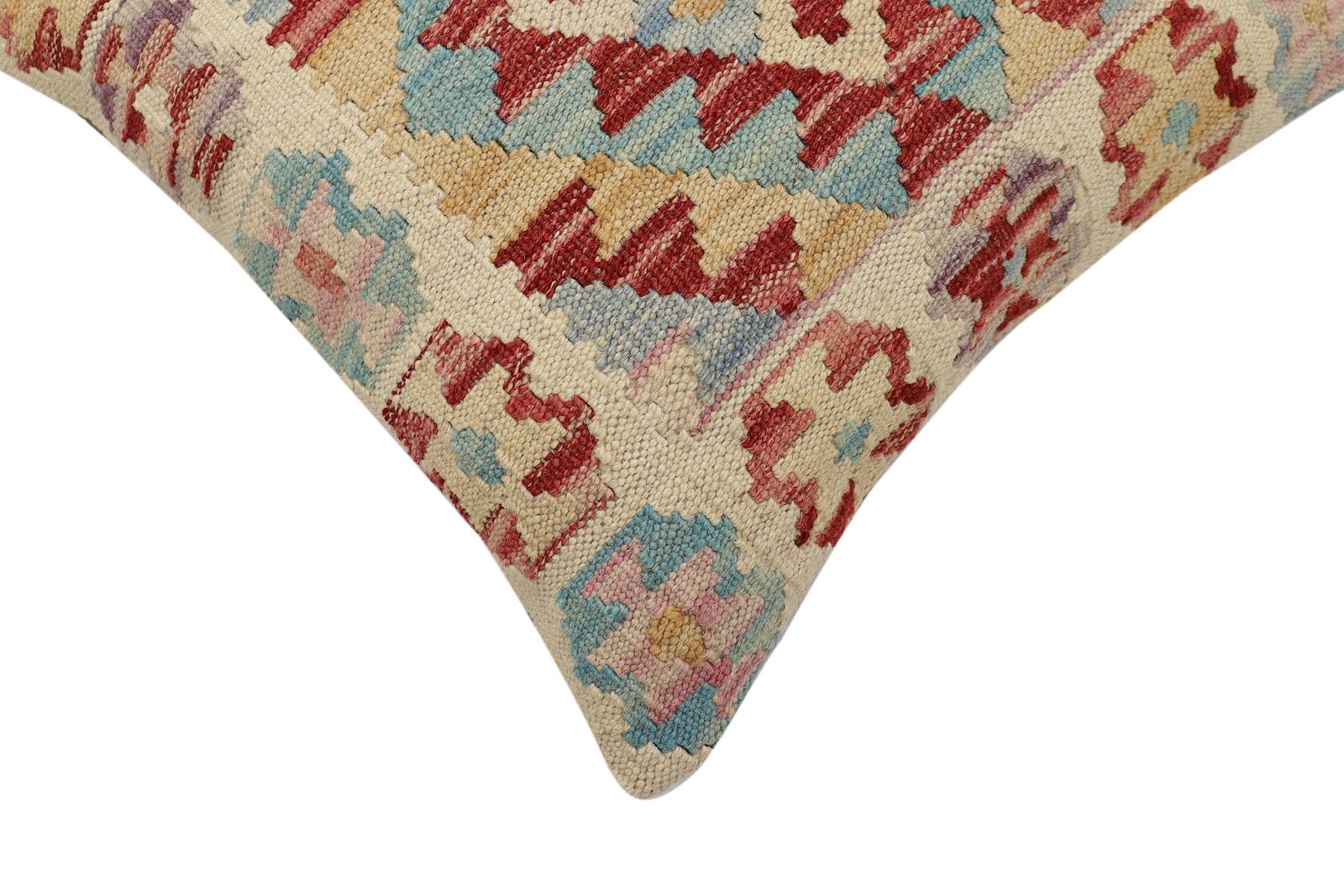 handmade Traditional Pillow Red Blue Hand-Woven SQUARE 100% WOOL  Hand woven turkish pillow  2 x 2