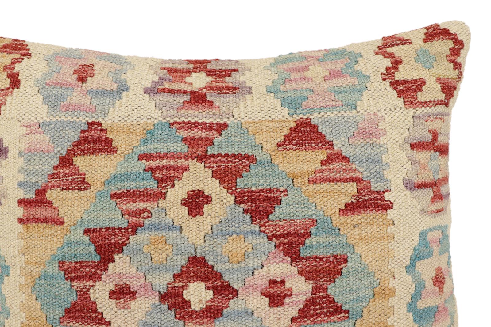 handmade Traditional Pillow Red Blue Hand-Woven SQUARE 100% WOOL  Hand woven turkish pillow  2 x 2