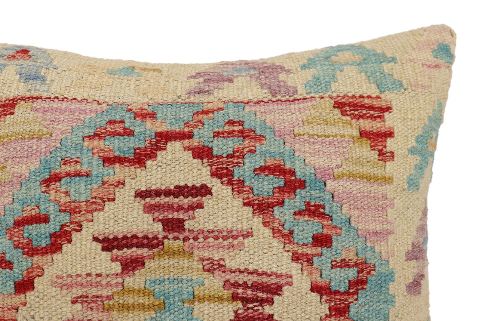 handmade Traditional Pillow Beige Red Hand-Woven SQUARE 100% WOOL  Hand woven turkish pillow  2 x 2