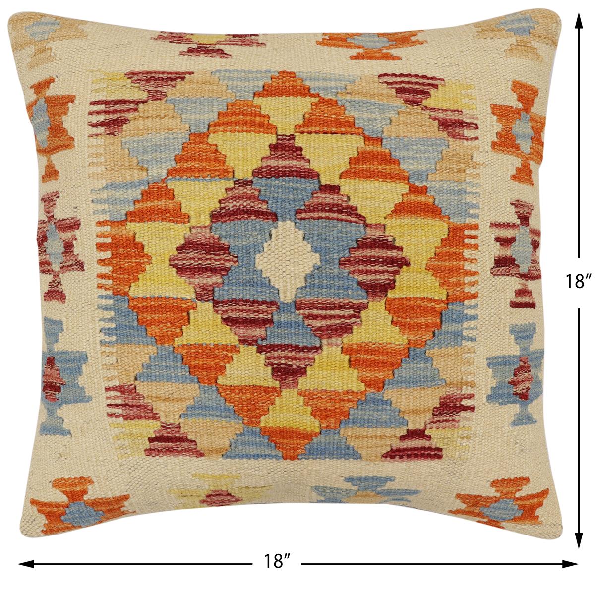 handmade Traditional Pillow Beige Rust Hand-Woven SQUARE 100% WOOL Hand woven turkish pillow2' x 2'