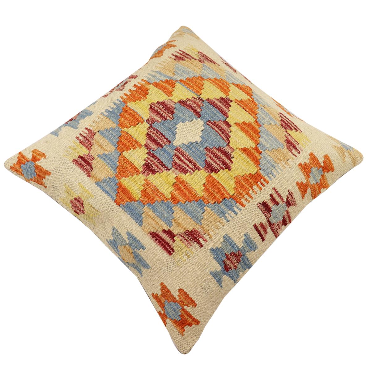 handmade Traditional Pillow Beige Rust Hand-Woven SQUARE 100% WOOL Hand woven turkish pillow2' x 2'