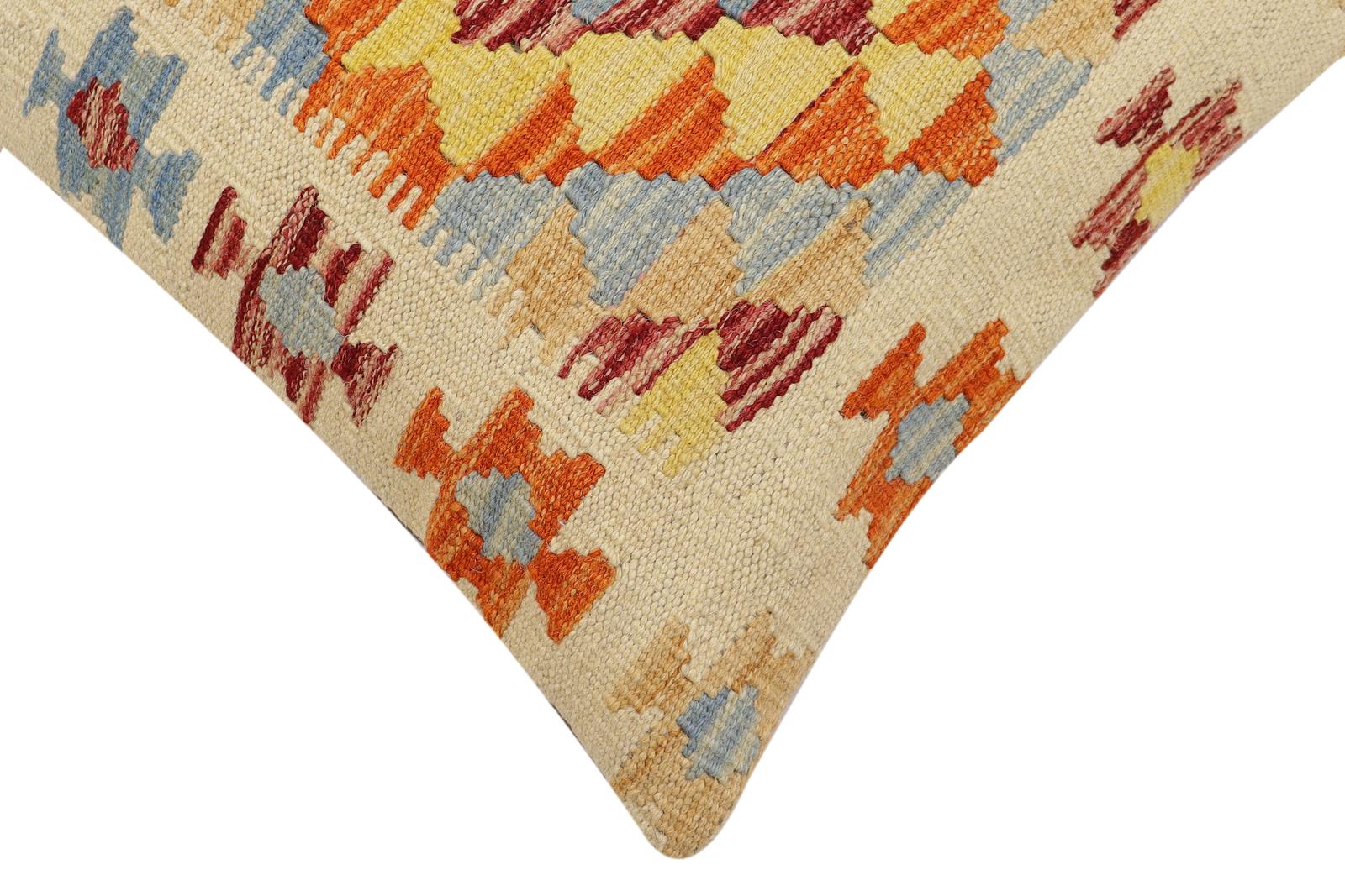 handmade Traditional Pillow Beige Rust Hand-Woven SQUARE 100% WOOL Hand woven turkish pillow2' x 2'