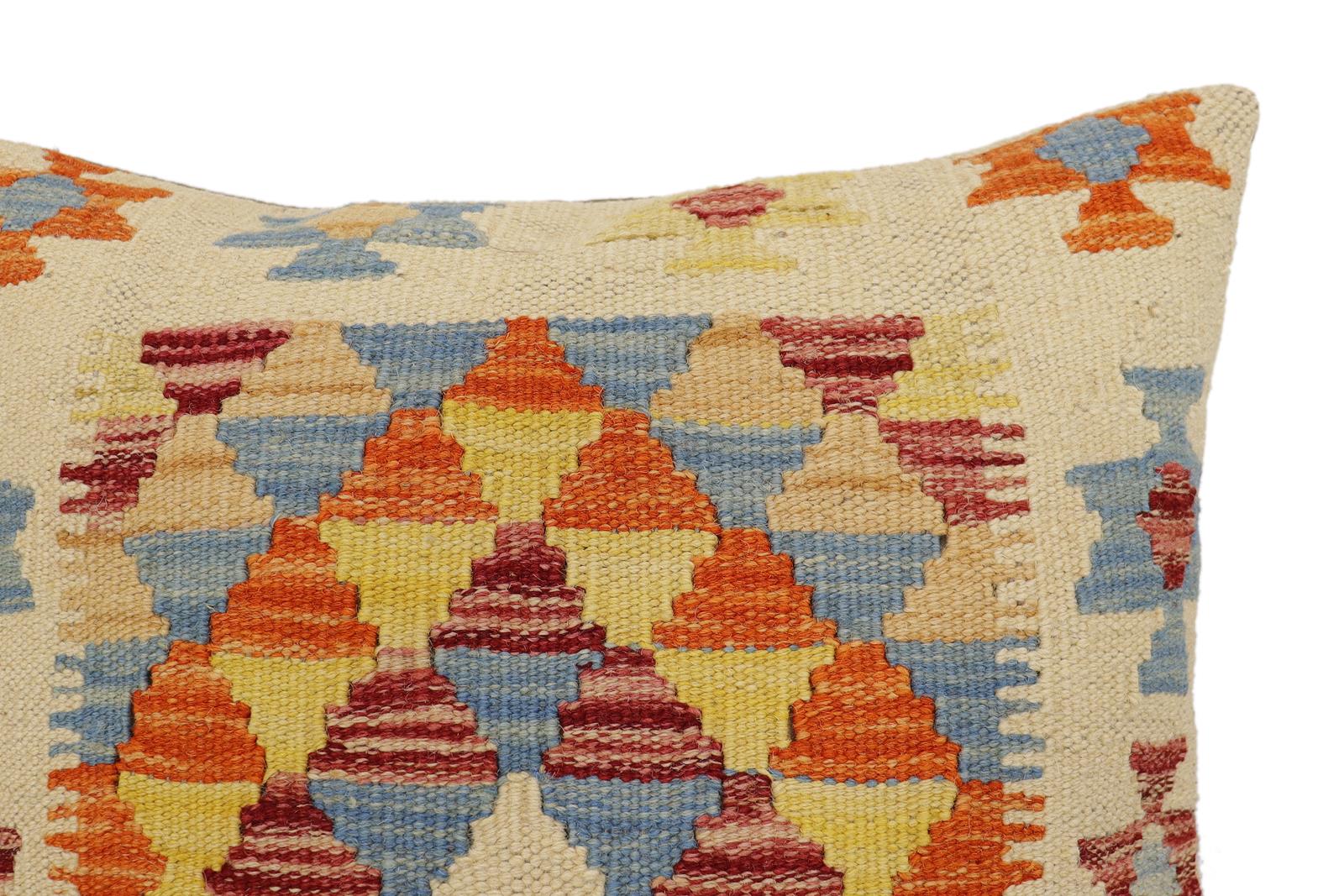 handmade Traditional Pillow Beige Rust Hand-Woven SQUARE 100% WOOL Hand woven turkish pillow2' x 2'