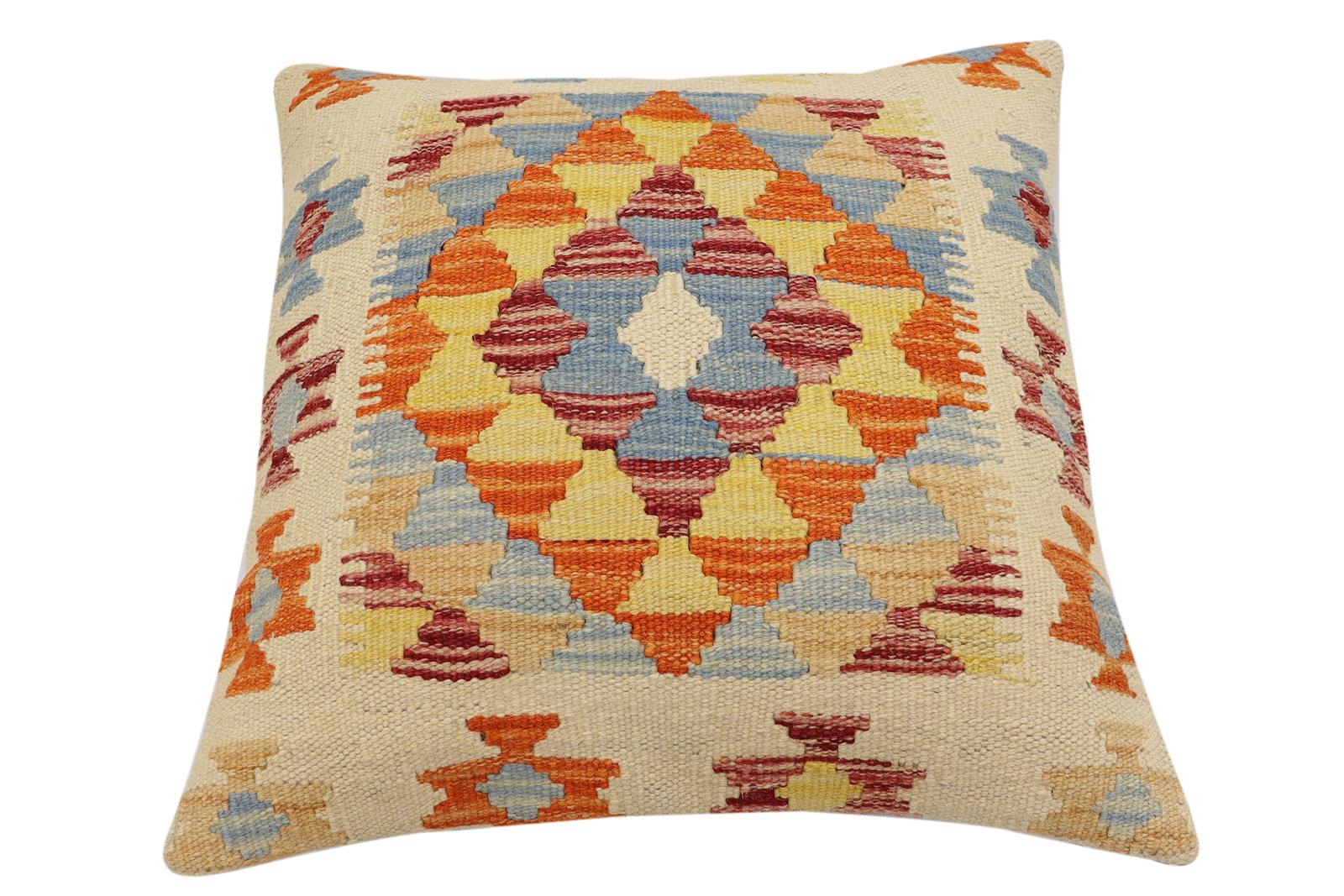 handmade Traditional Pillow Beige Rust Hand-Woven SQUARE 100% WOOL Hand woven turkish pillow2' x 2'