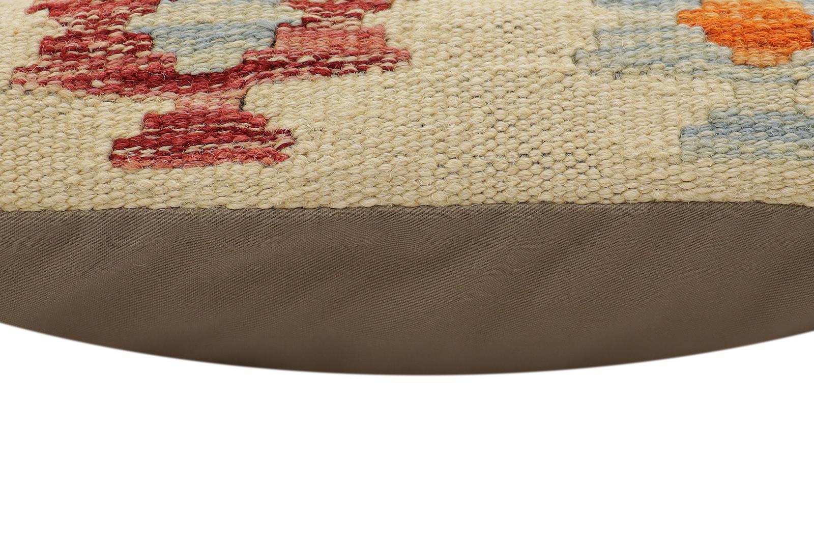 handmade Traditional Pillow Beige Rust Hand-Woven SQUARE 100% WOOL Hand woven turkish pillow2' x 2'