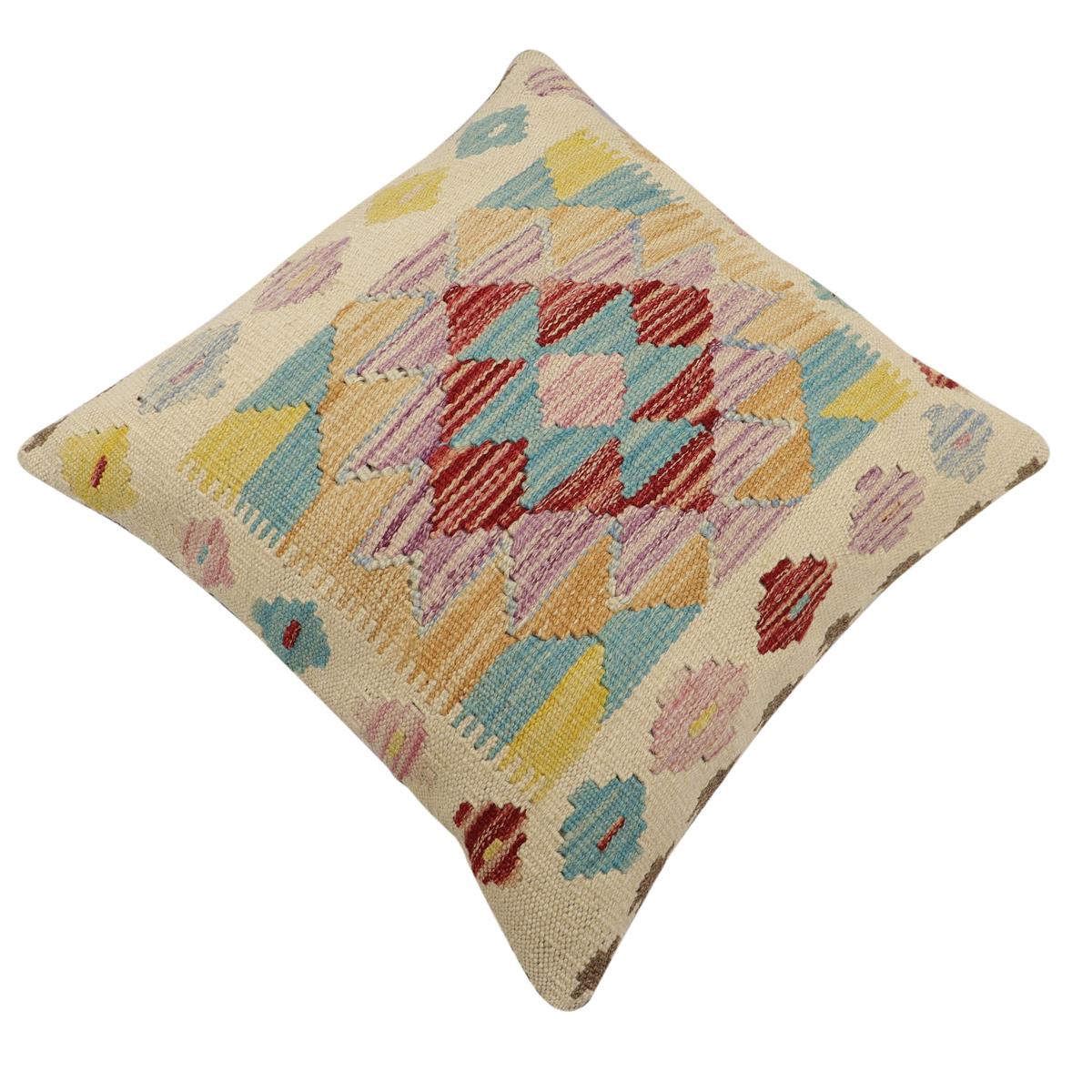 handmade Traditional Pillow Beige Red Hand-Woven SQUARE 100% WOOL Hand woven turkish pillow2' x 2'