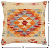 handmade Traditional Pillow Beige Rust Hand-Woven SQUARE 100% WOOL Hand woven turkish pillow2' x 2'