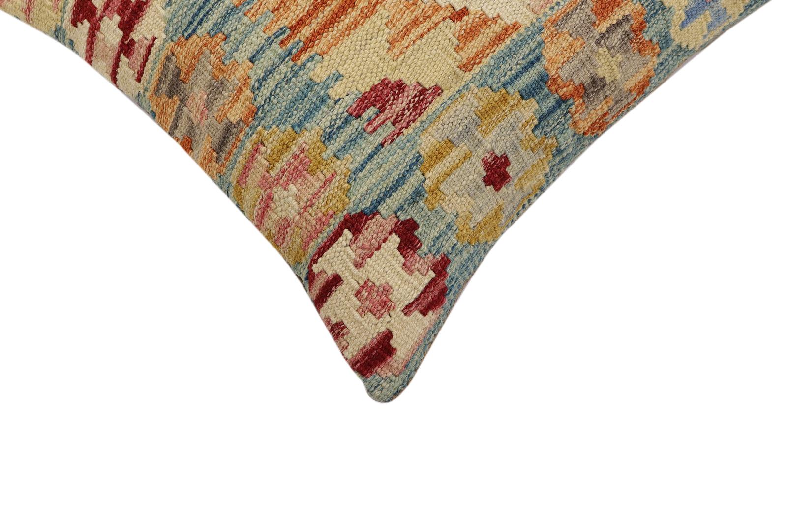 handmade Traditional Pillow Blue Rust Hand-Woven SQUARE 100% WOOL  Hand woven turkish pillow  3 x 5