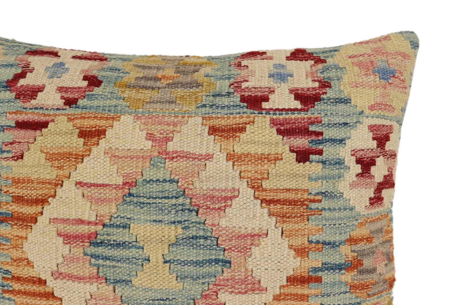 handmade Traditional Pillow Blue Rust Hand-Woven SQUARE 100% WOOL  Hand woven turkish pillow  3 x 5