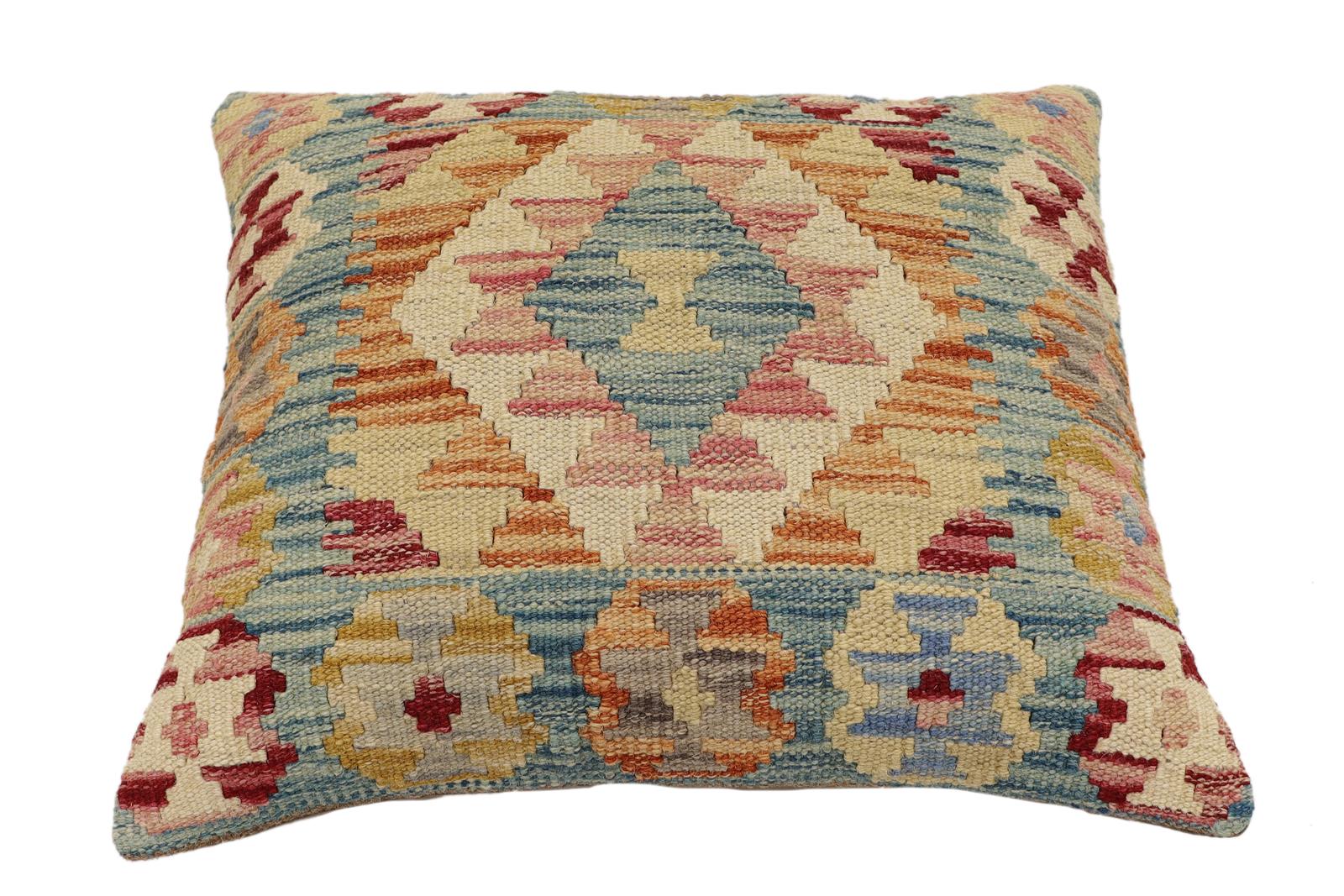 handmade Traditional Pillow Blue Rust Hand-Woven SQUARE 100% WOOL  Hand woven turkish pillow  3 x 5