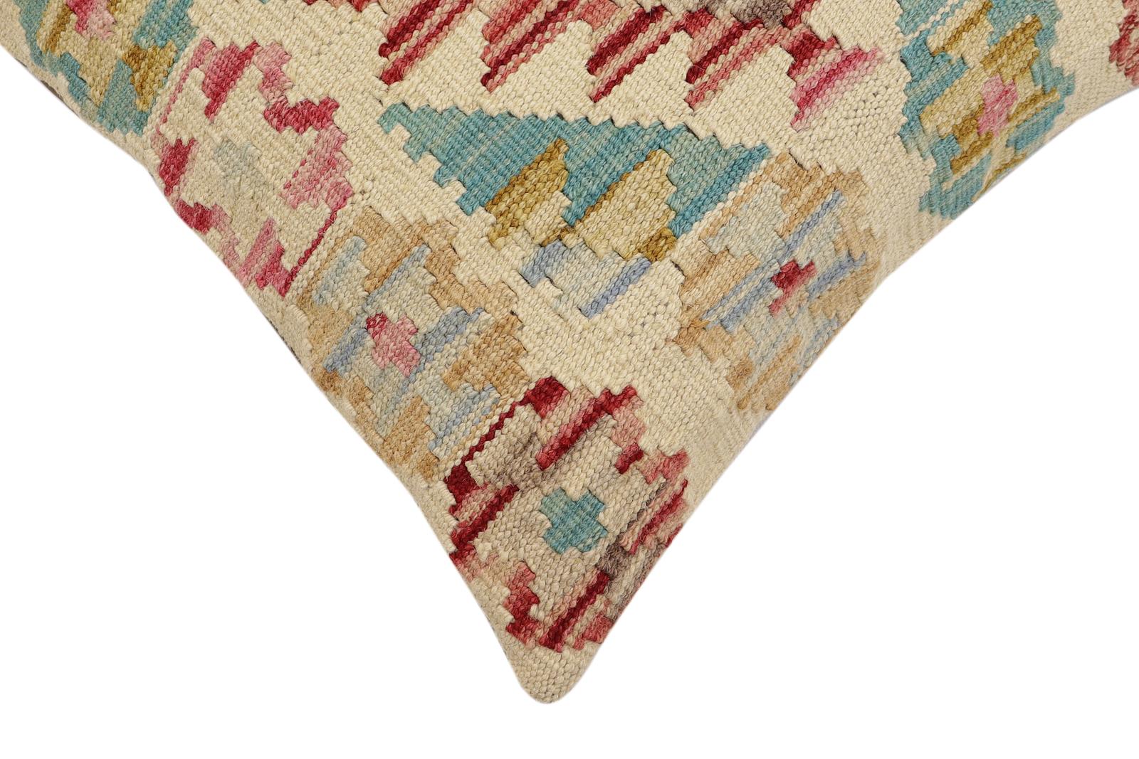 handmade Traditional Pillow Beige Red Hand-Woven SQUARE 100% WOOL Hand woven turkish pillow2' x 2'