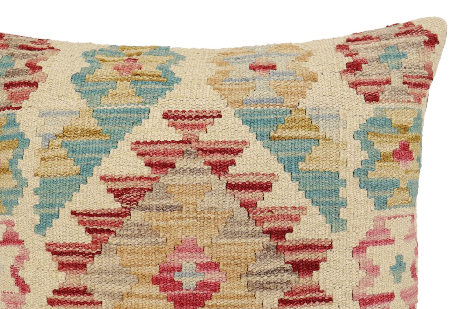 handmade Traditional Pillow Beige Red Hand-Woven SQUARE 100% WOOL Hand woven turkish pillow2' x 2'